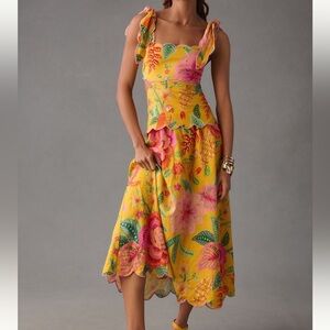 FARM Rio Yellow Floral Midi Dress